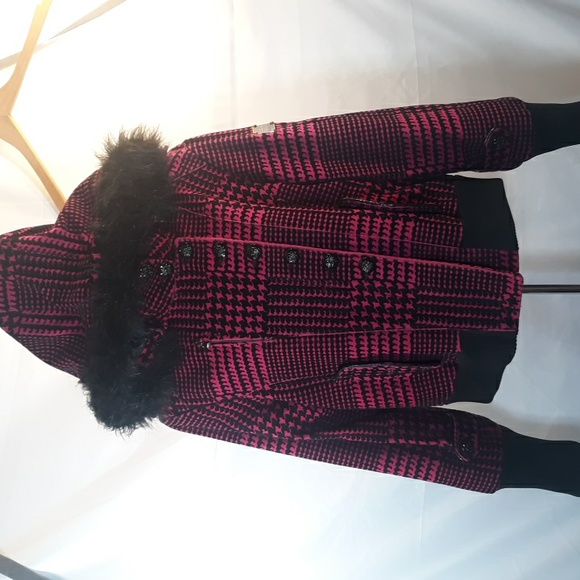 Baby Phat Jackets & Blazers - Vintage Baby Phat Bomber Jacket - Hot Pink Houndstooth - Faux Fur Hood